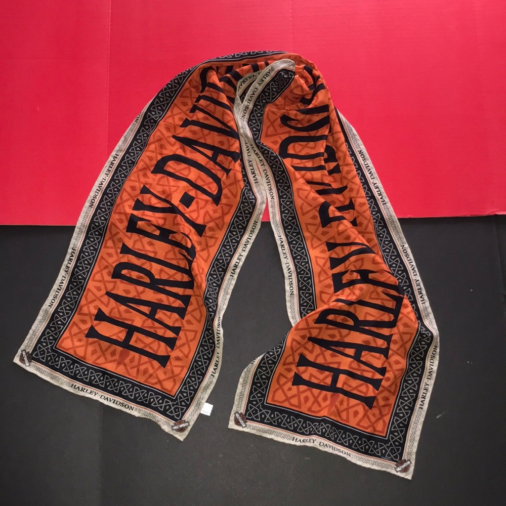 Vintage Harley Davidson Silk Orange & Black Scarf Ride Into The Wind!